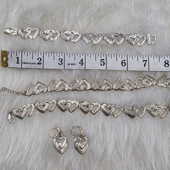 Elegant Matching Set Open Double Heart Necklace, Bracelet And Earings Set - Picture 3 of 3